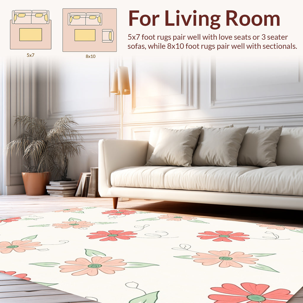 Delicate Daisy Floral Pattern Rug