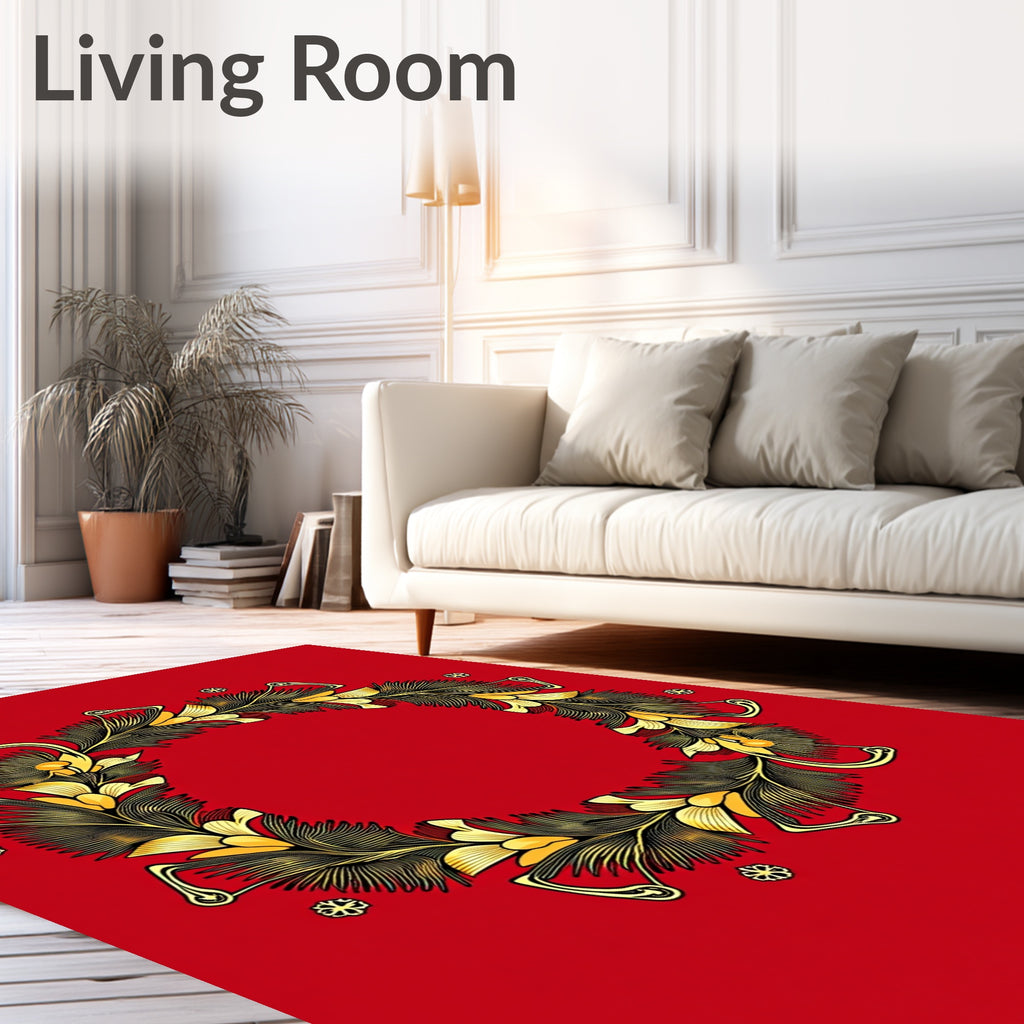 Art Nouveau Red and Gold Floral Wreath Rug