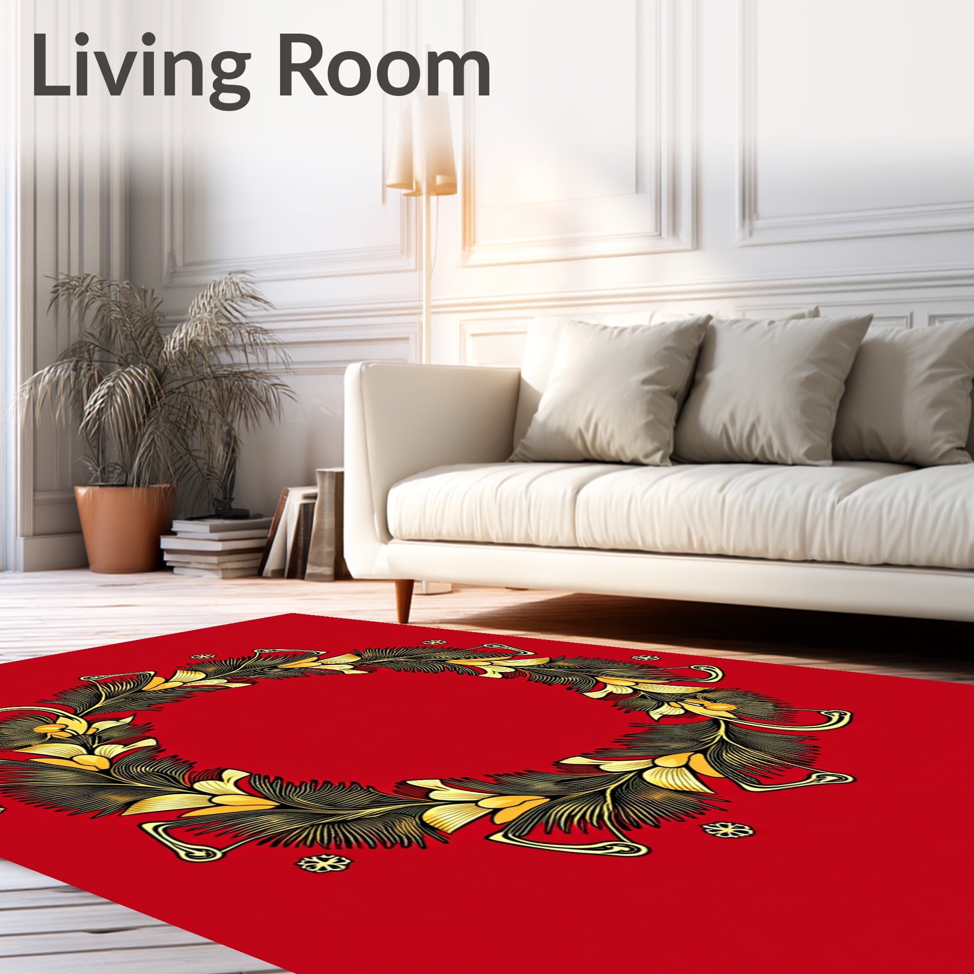 Art Nouveau Red and Gold Floral Wreath Rug
