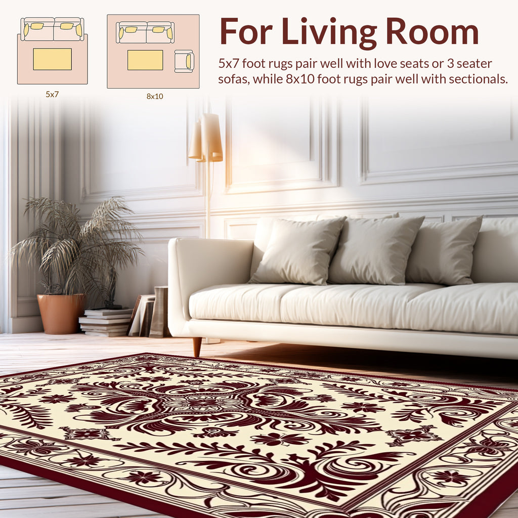 Vibrant Floral Vine Scroll Pattern Rug