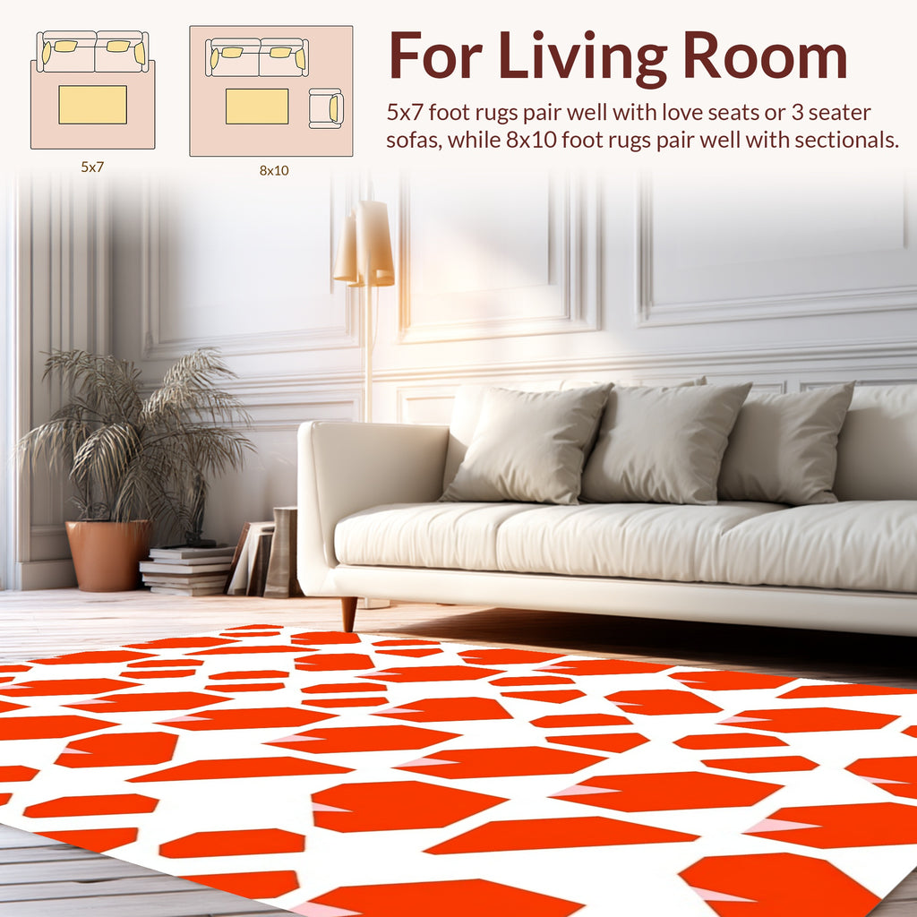 Bold Red Abstract Geometric Tile Rug