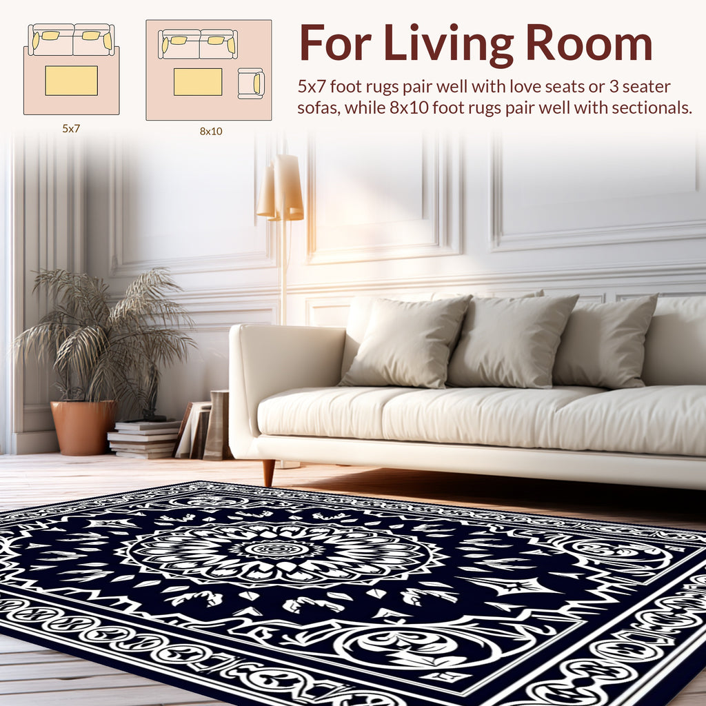 Midnight Floral Mandala Pattern Rug