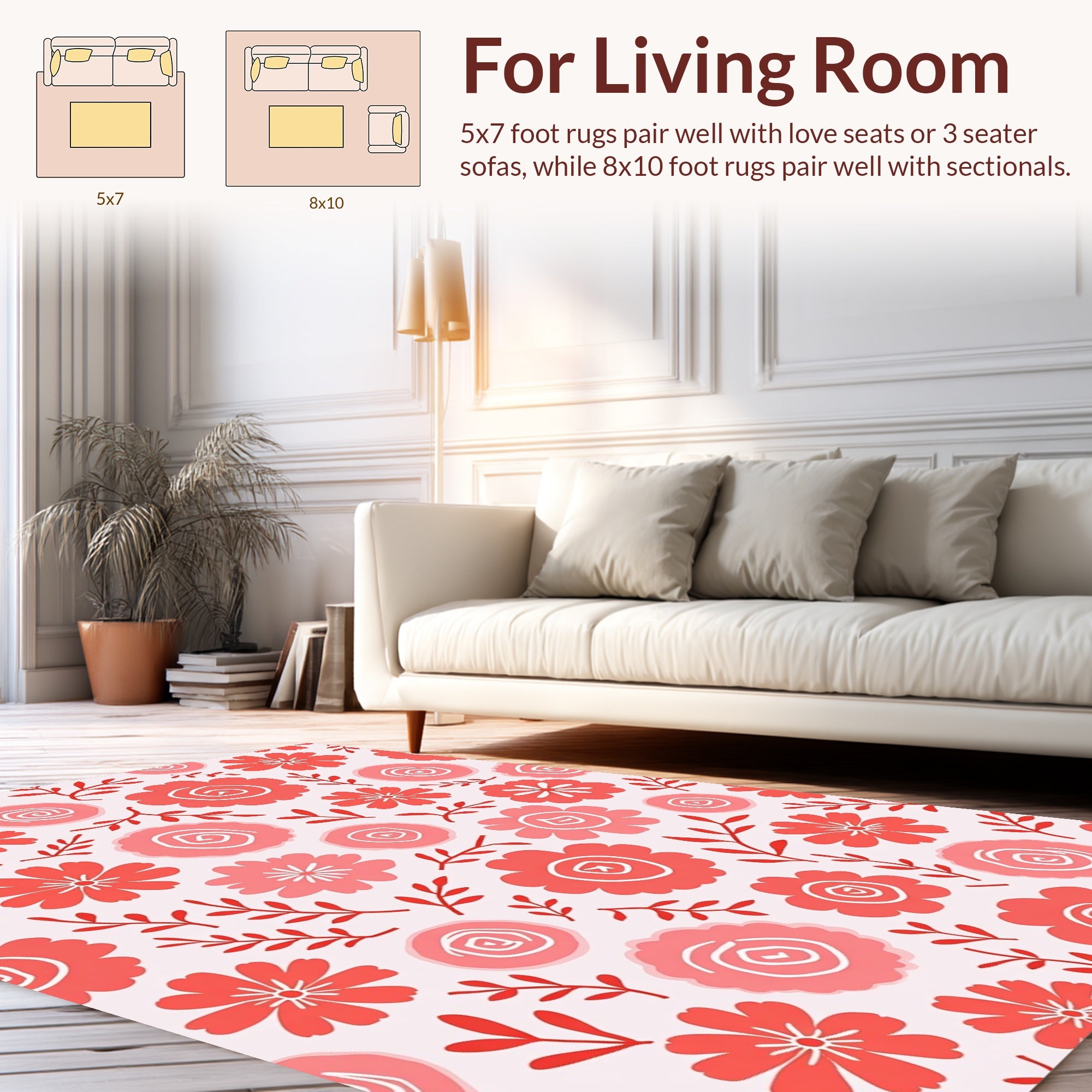 Coral Pink Floral Swirl Design Rug