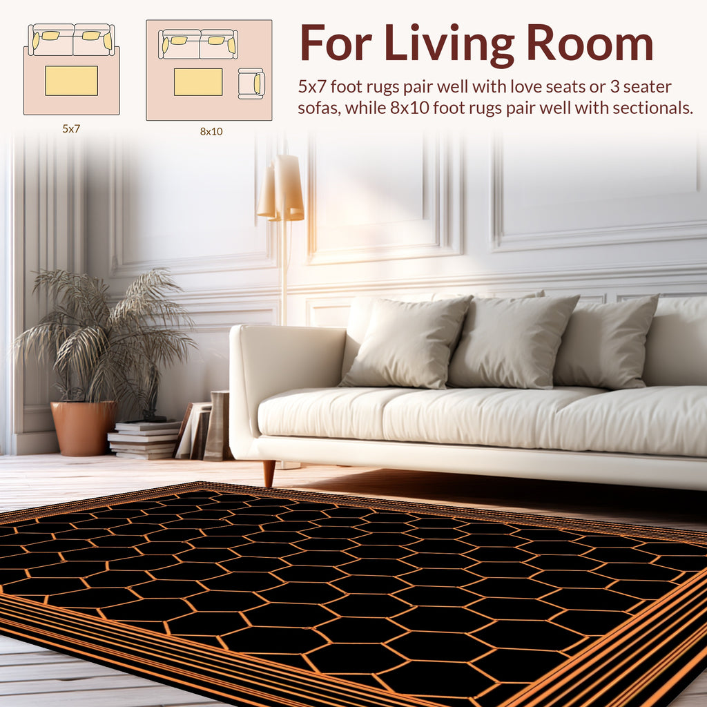 Geometric Honeycomb Inlay Rug