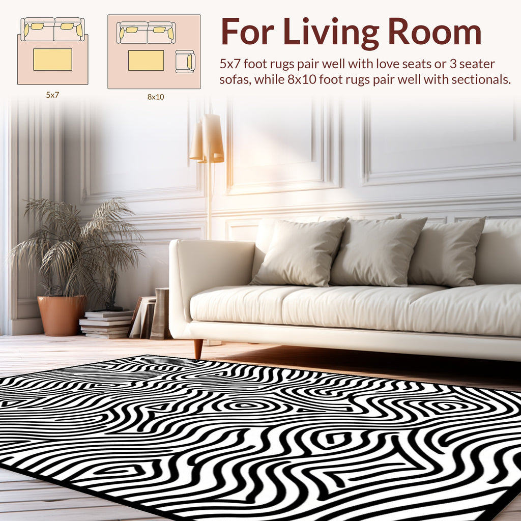 Abstract Black White Organic Lines Rug