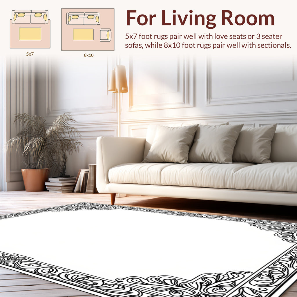 Ornate Scrolling Floral Border Design Rug