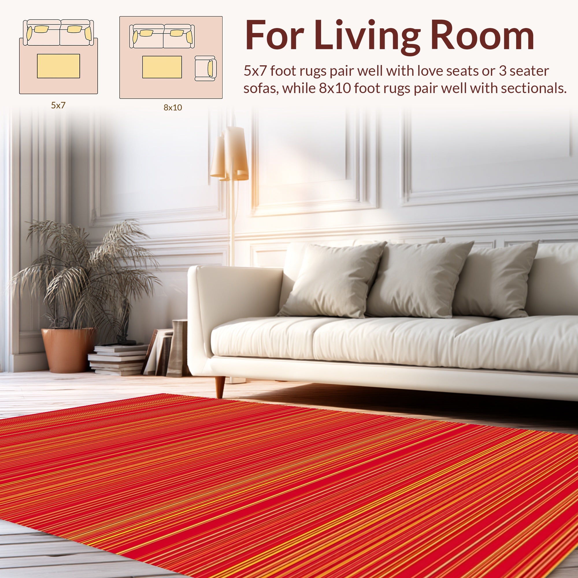 Bold Red Yellow Stripe Pattern Rug