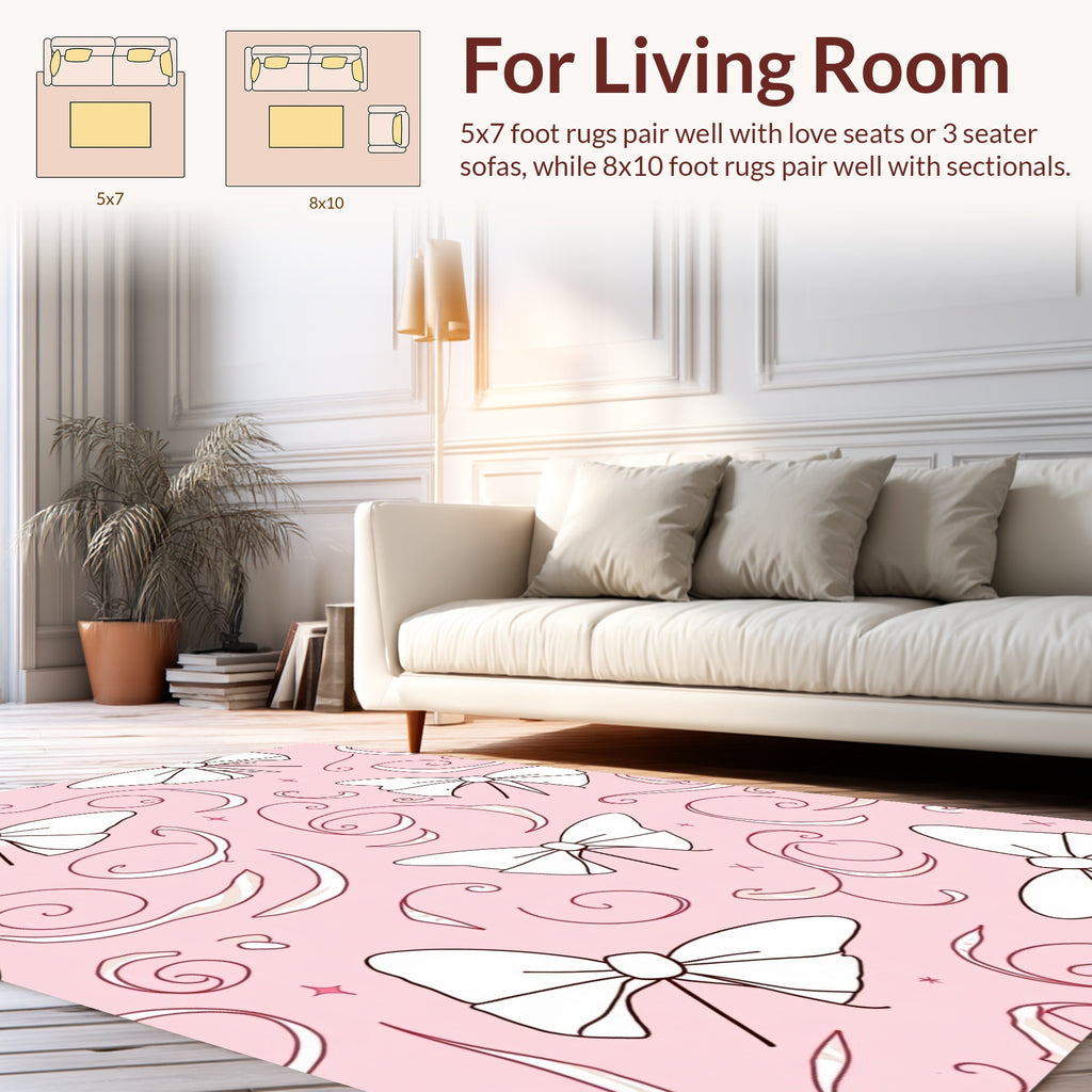 Pink Bow Swirl Pattern Rug