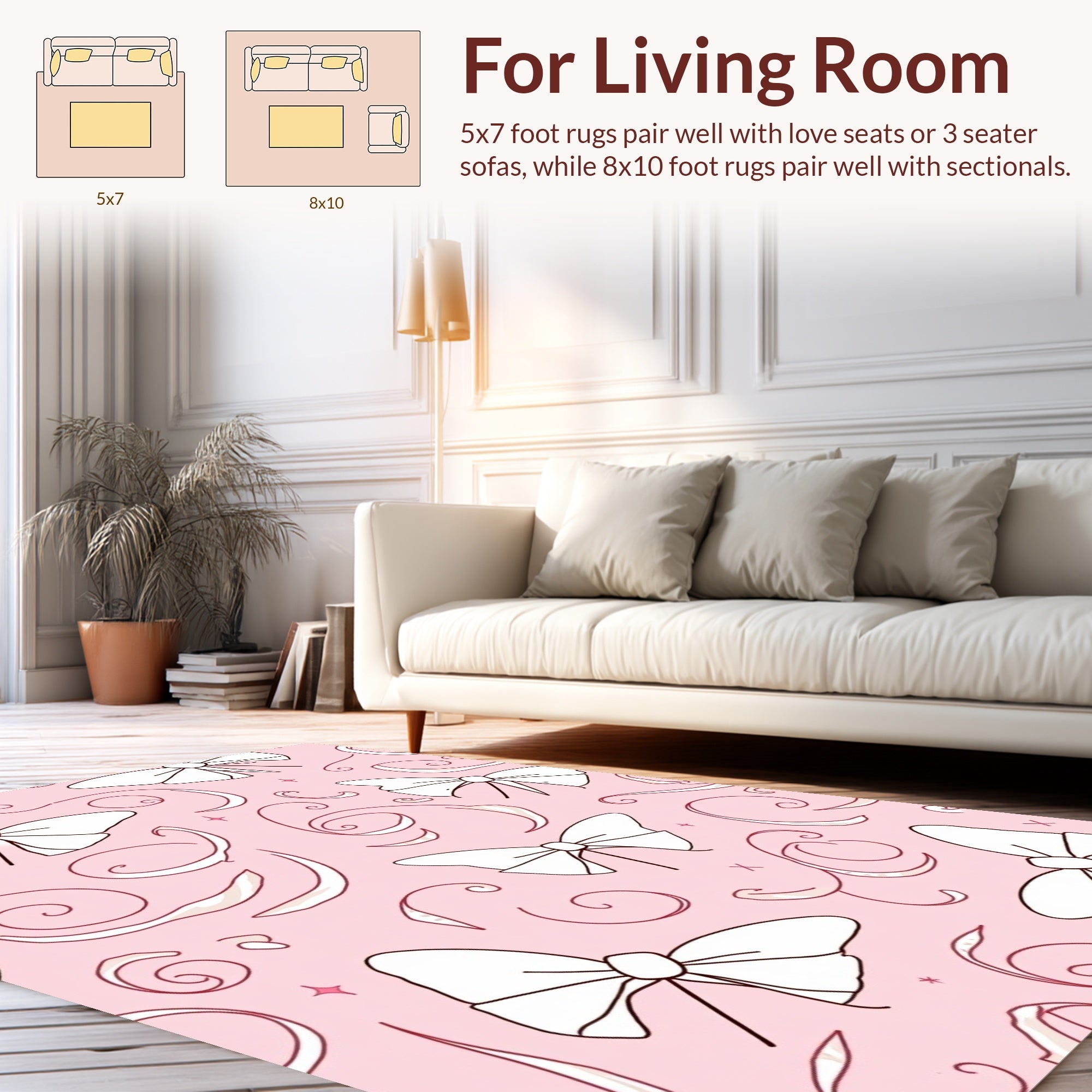 Pink Bow Swirl Pattern Rug