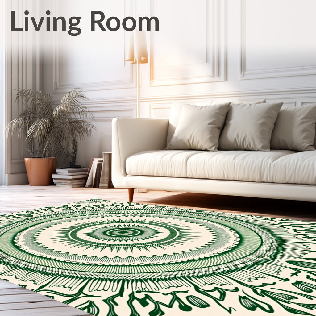 Green Circular Mandala Floral Pattern Rug