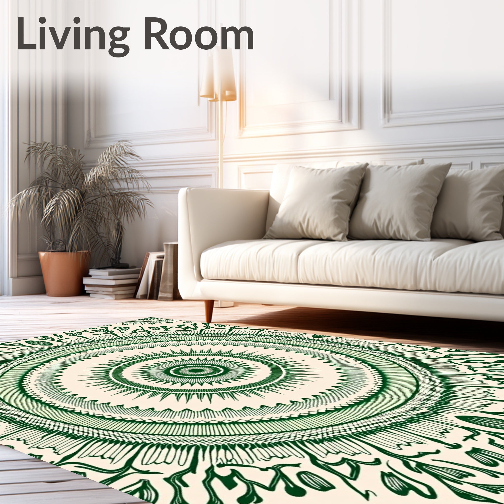 Green Circular Mandala Floral Pattern Rug