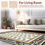 Black Gold Floral Border Design Rug