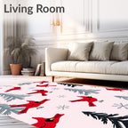 Crimson Cardinals Winter Wood Scene Rug
