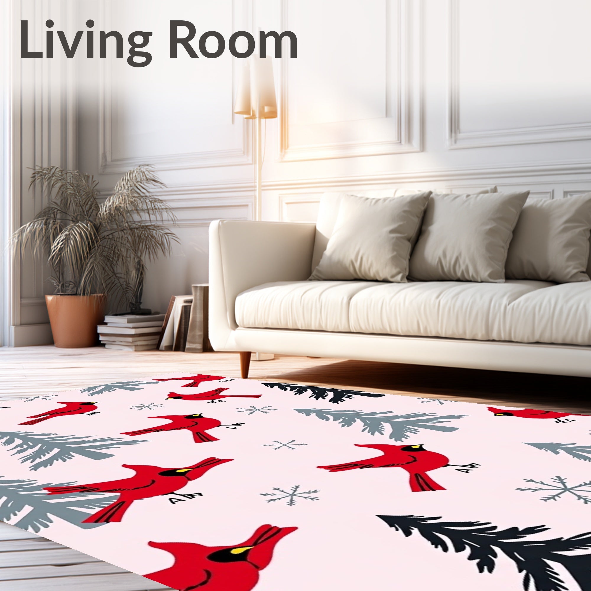 Crimson Cardinals Winter Wood Scene Rug
