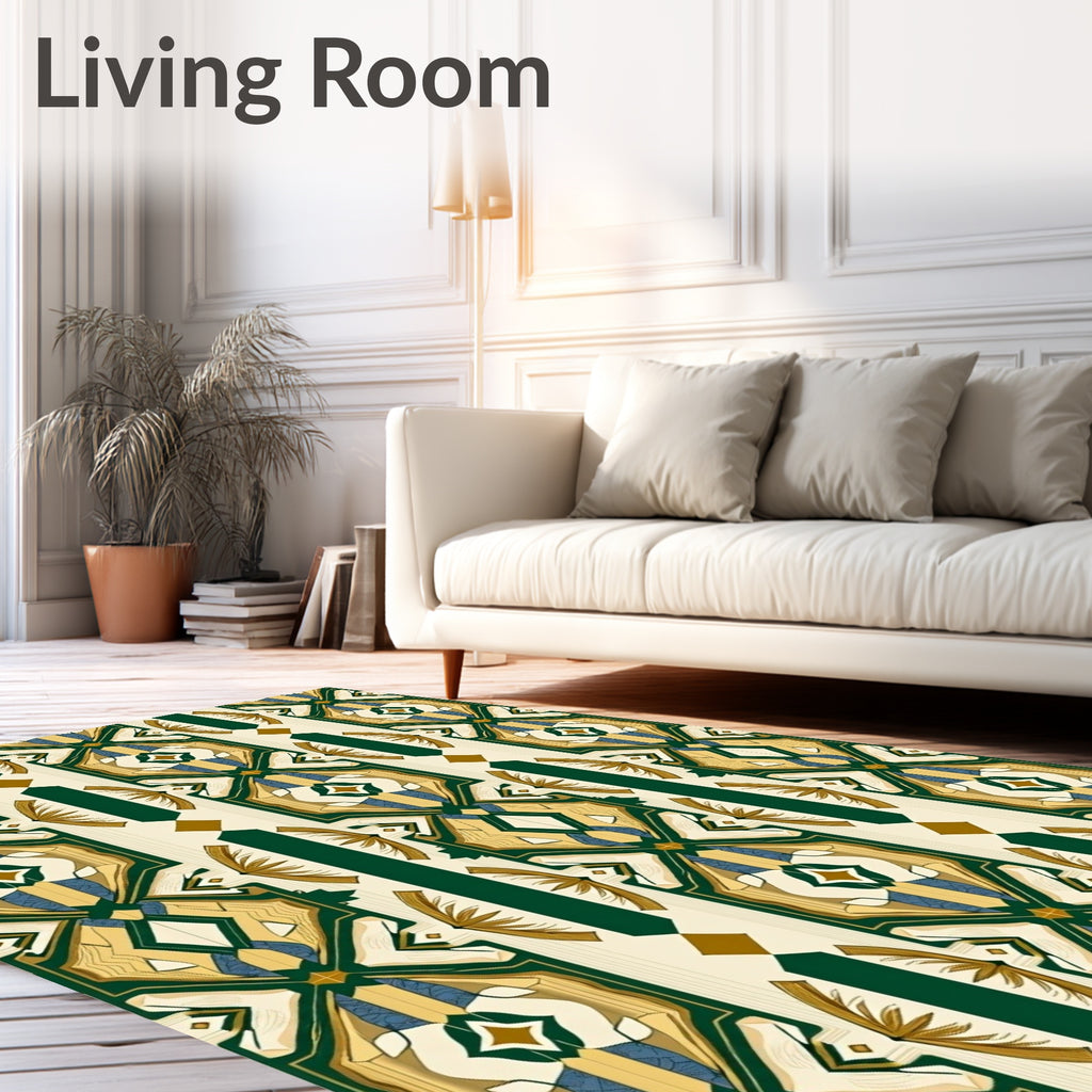 Geometric Emerald Gold Diamond Arrangement Rug