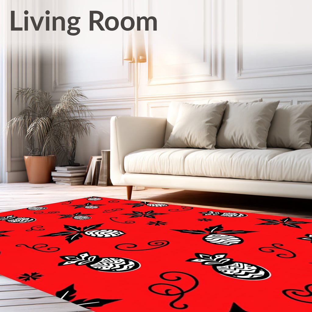 Red Pineapple Vine Black Print Rug