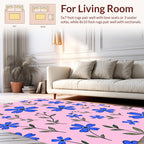 Blue Floral Pattern On Pink Background Rug