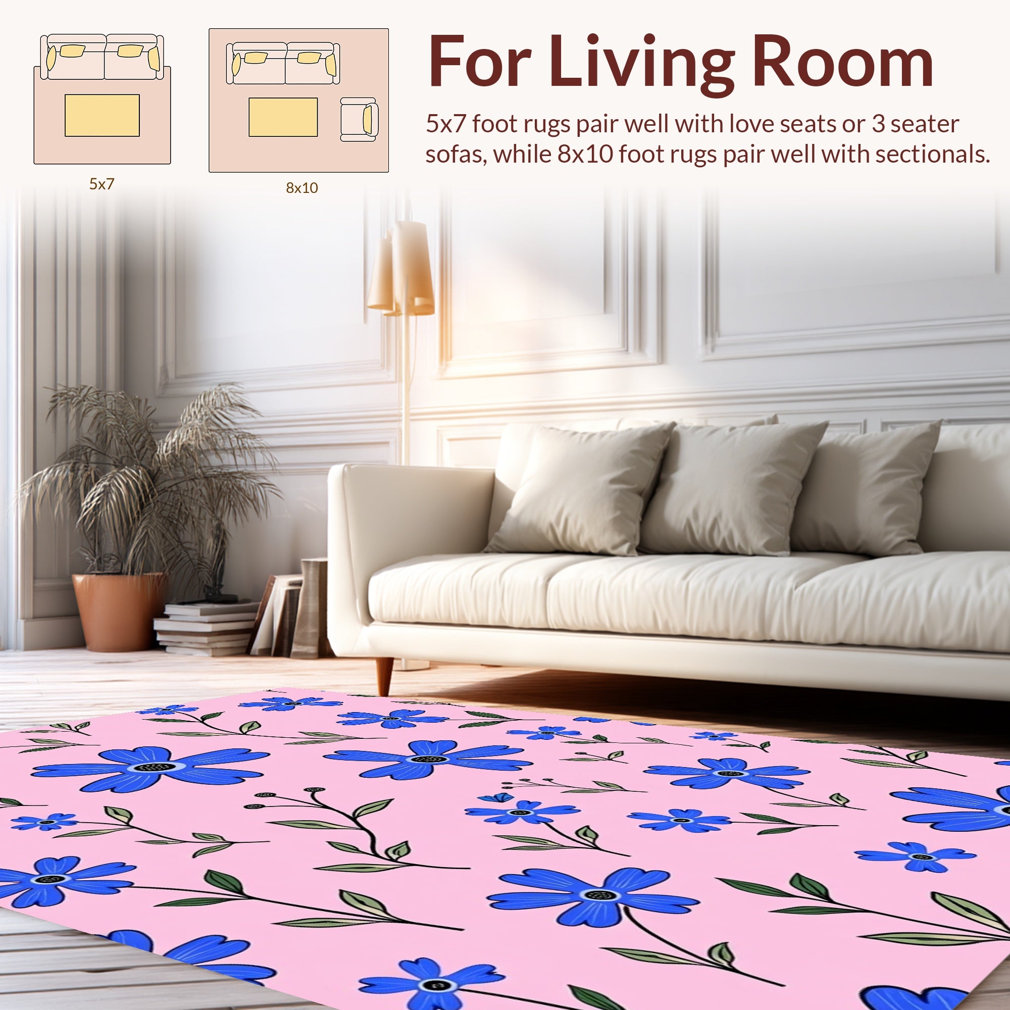 Blue Floral Pattern On Pink Background Rug