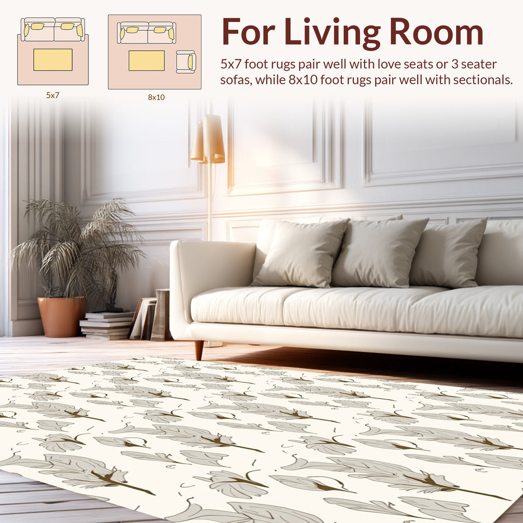 Elegant Feather And Leaf Pattern Rug