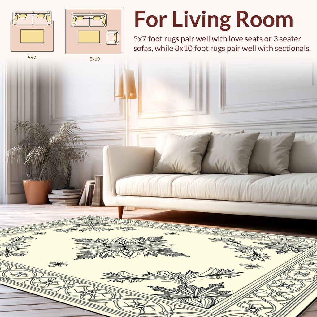 Classic Floral Corner Border Pattern Rug