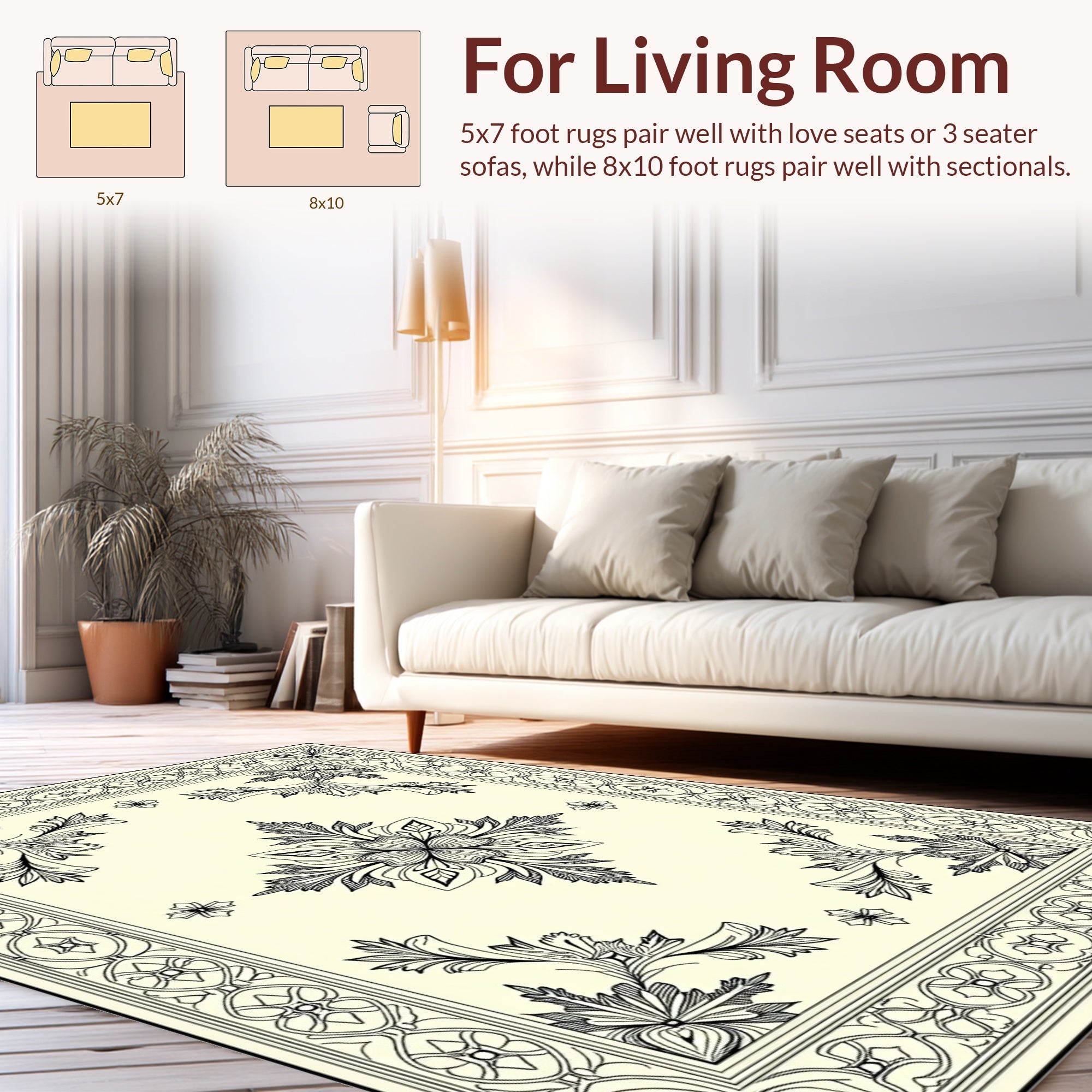 Classic Floral Corner Border Pattern Rug