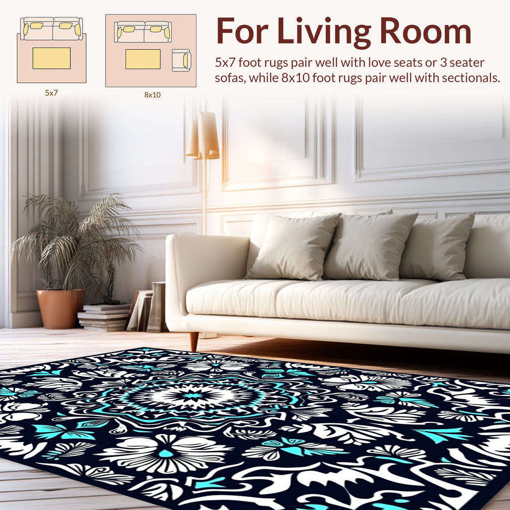 Intricate Floral Mandala With Teal Accents Rug