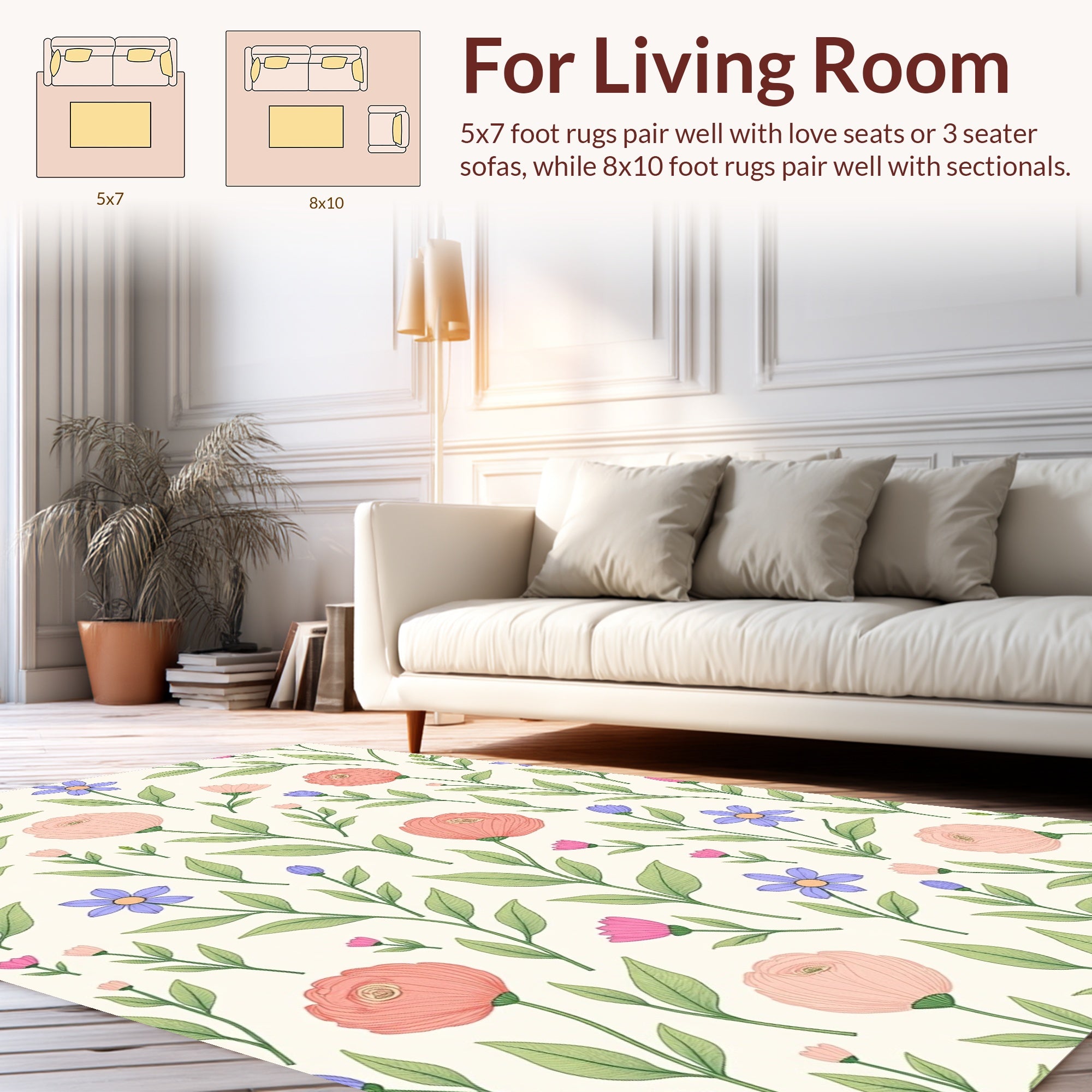 Pretty Floral Botanic Pattern Rug