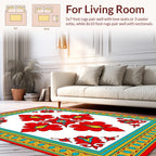 Vibrant Red Floral Centerpiece Border Rug