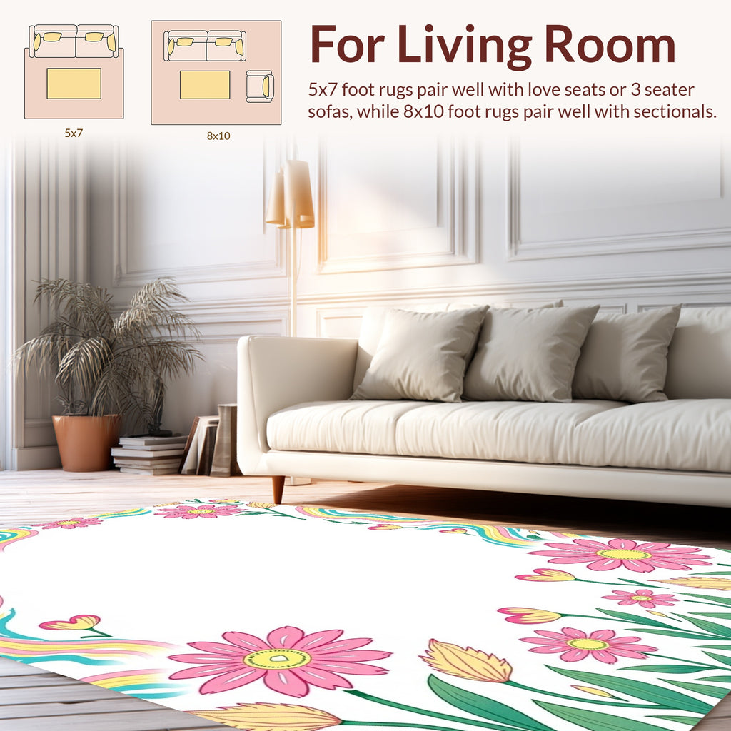 Whimsical Floral Rainbow Border Design Rug