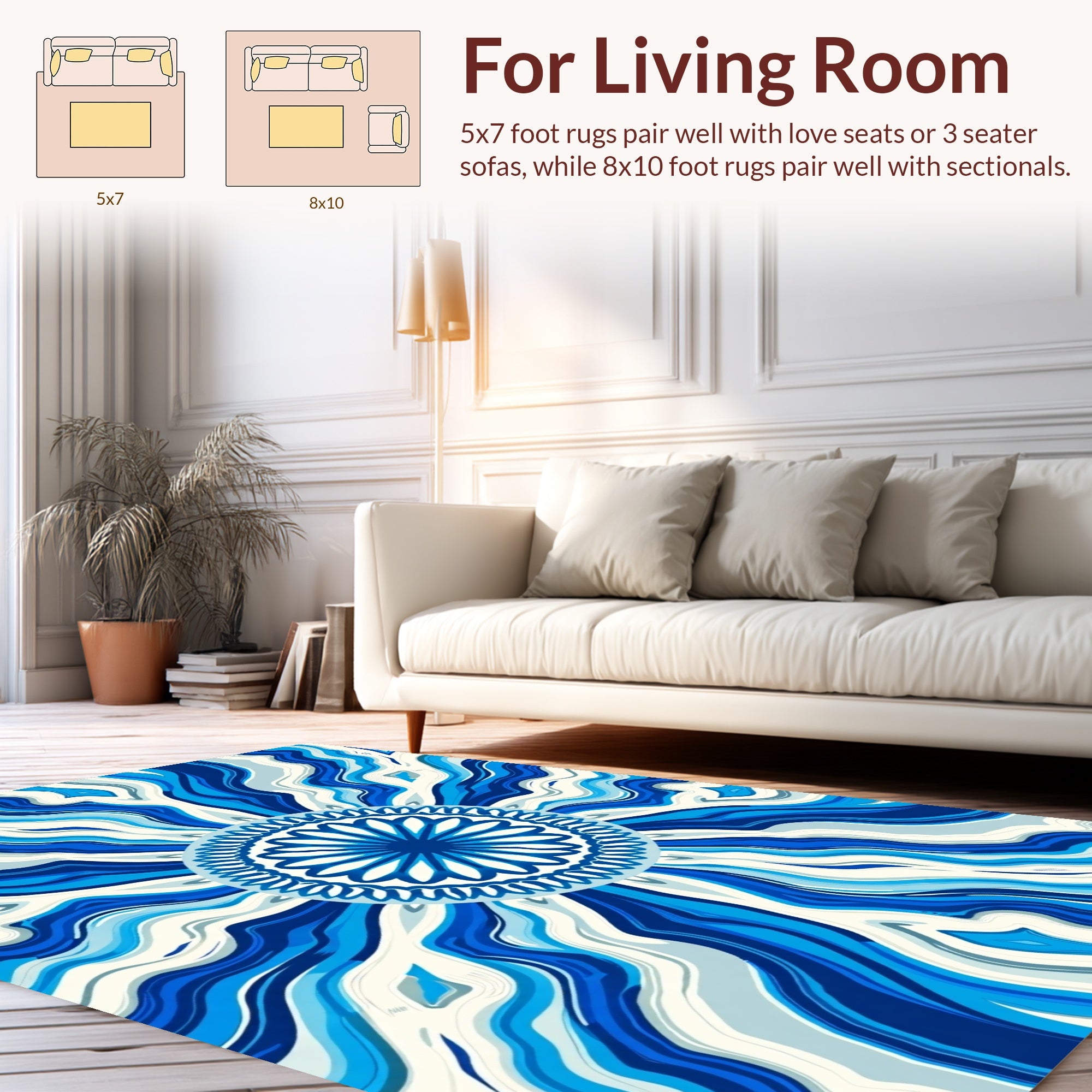 Abstract Blue Swirl Mandala Rug