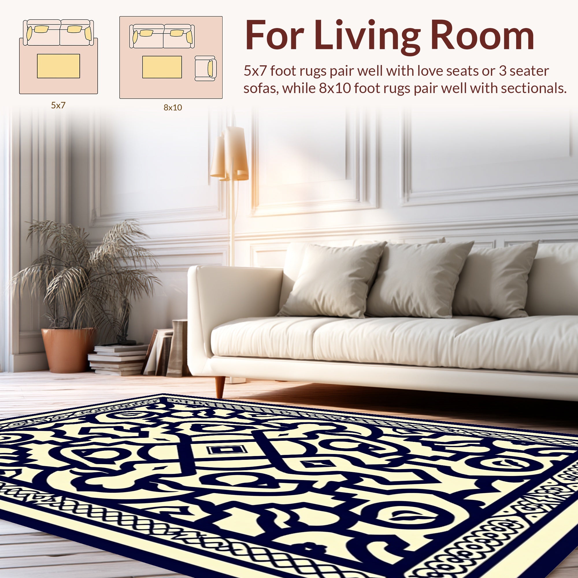 Intricate Indigo And Cream Pattern Rug