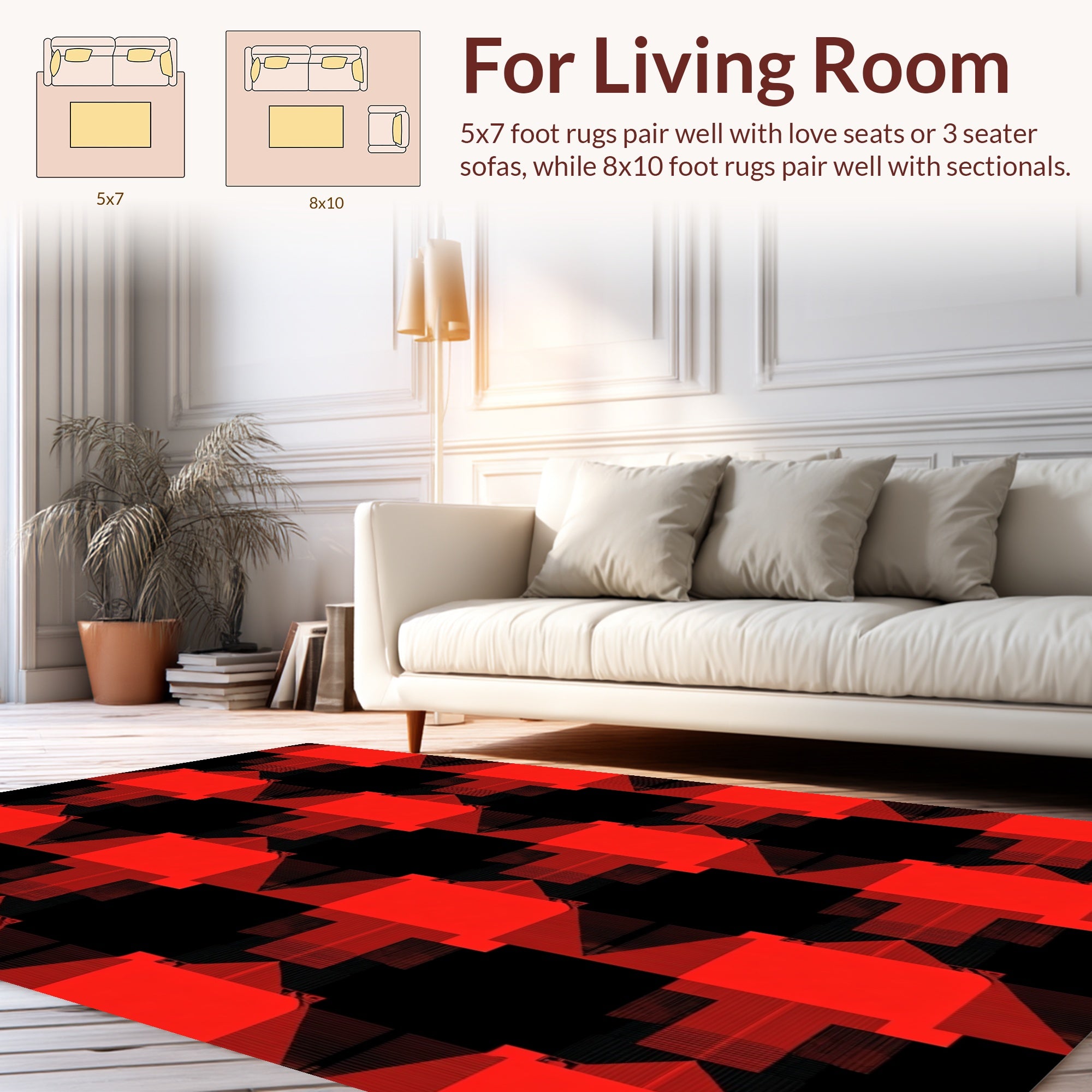 Bold Red Black Geometric Pattern Rug