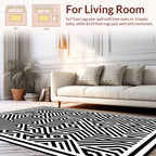 Black White Maze Geometric Pattern Rug