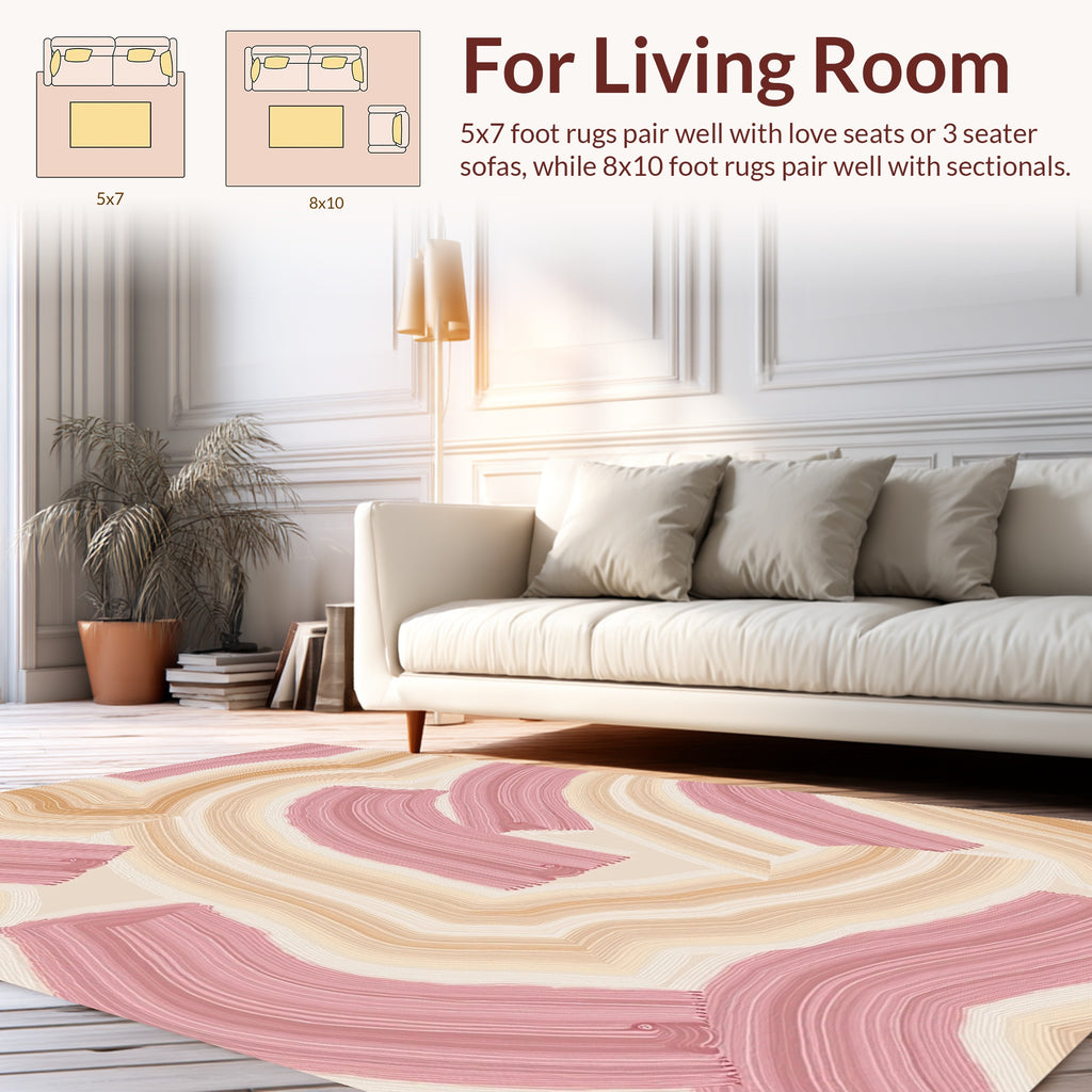 Abstract Pink Cream Brushstroke Rug