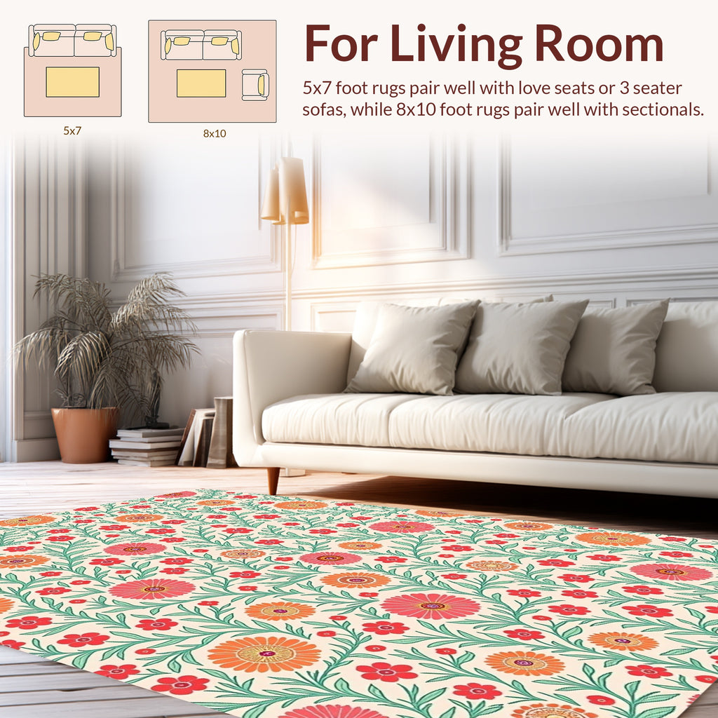Coral Pink Orange Floral Vine Pattern Rug