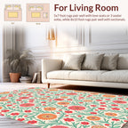 Coral Pink Orange Floral Vine Pattern Rug