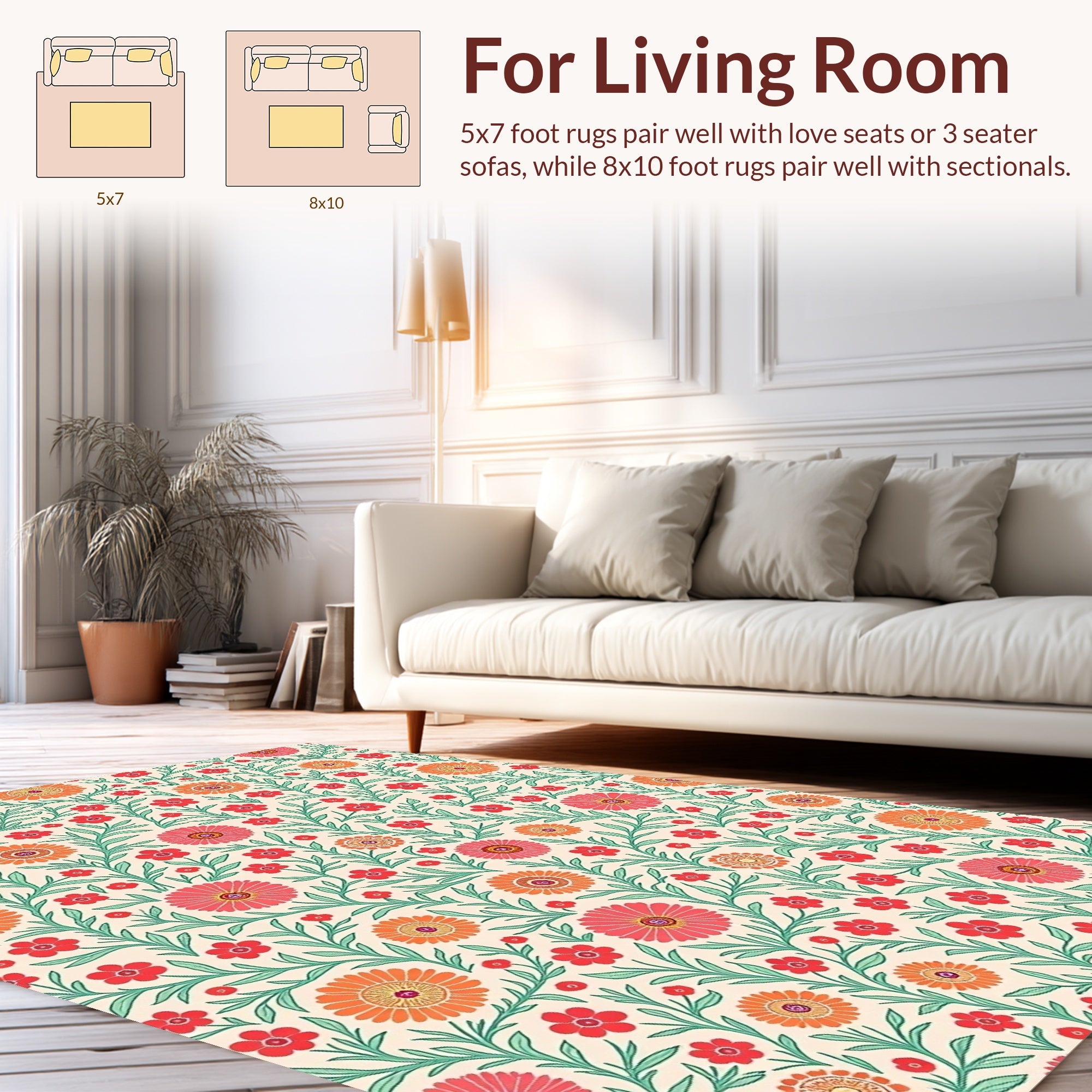 Coral Pink Orange Floral Vine Pattern Rug