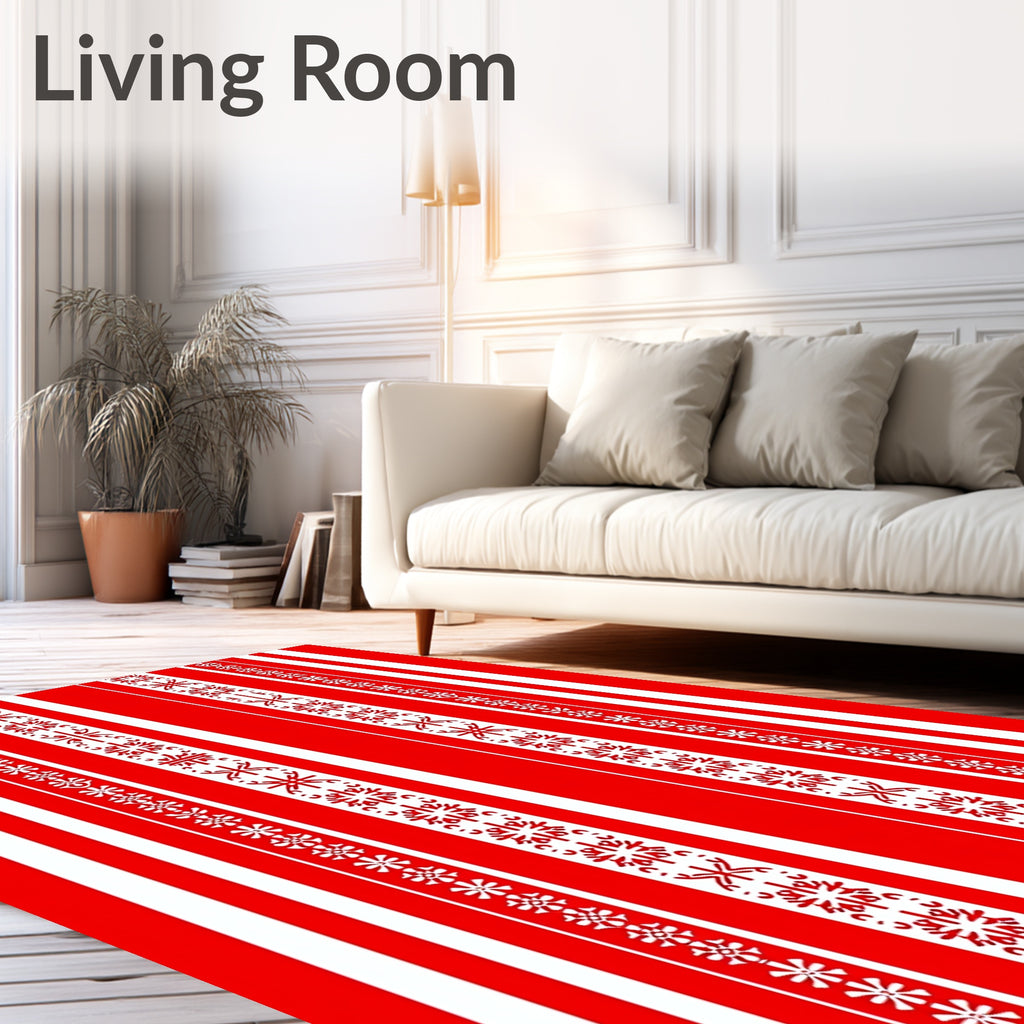 Red White Vertical Folk Stripe Rug