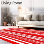 Red White Vertical Folk Stripe Rug