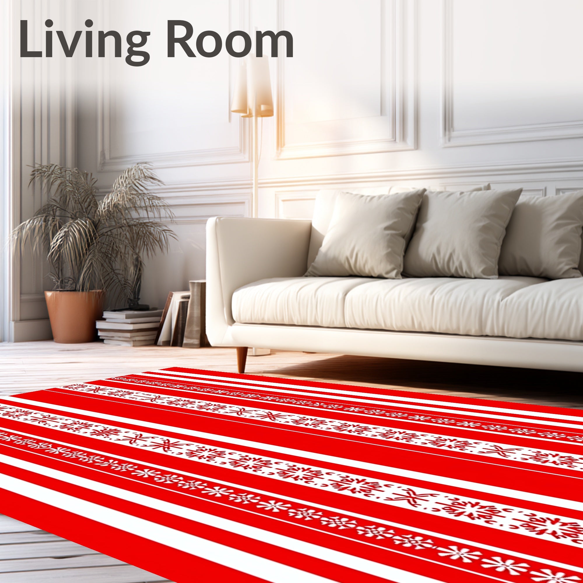 Red White Vertical Folk Stripe Rug