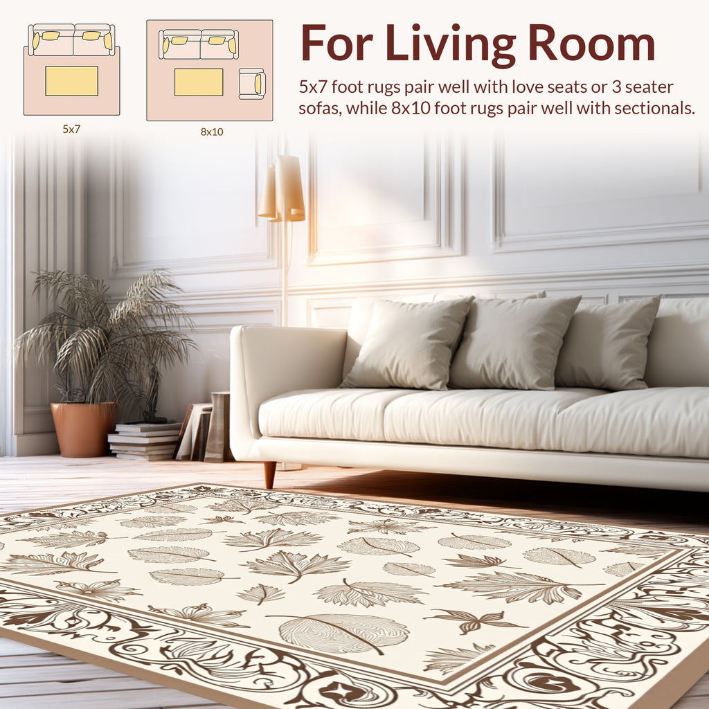 Nature Inspired Leaf Scroll Pattern Rug