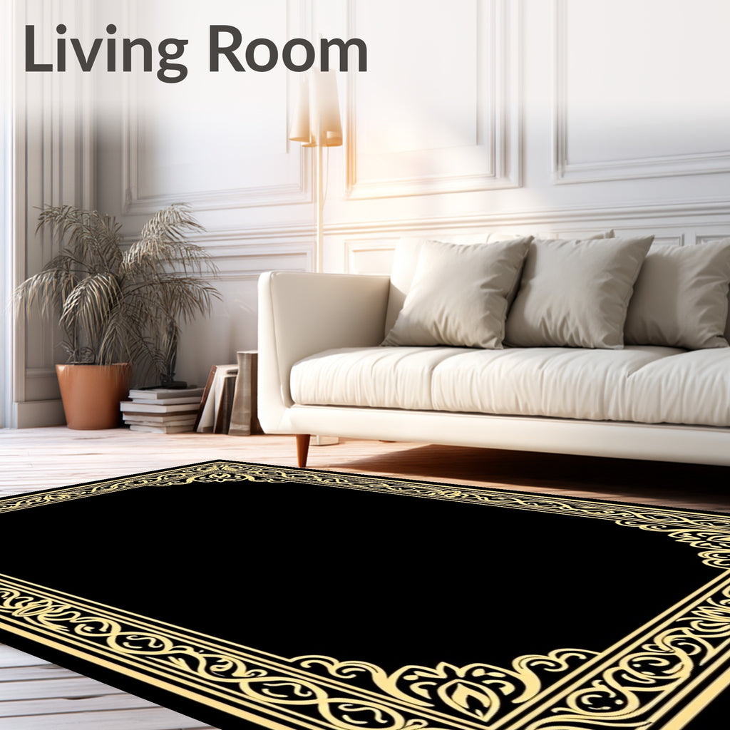 Elegant Golden Floral Scrollwork Frame Rug