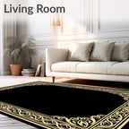 Elegant Golden Floral Scrollwork Frame Rug