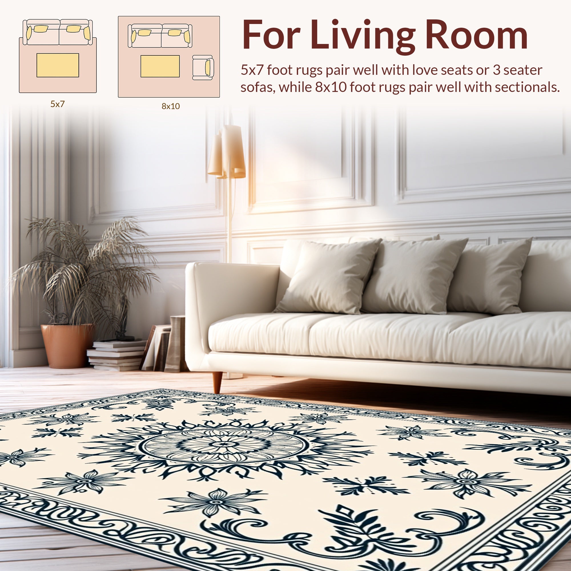 Ornate Floral Mandala Border Rug