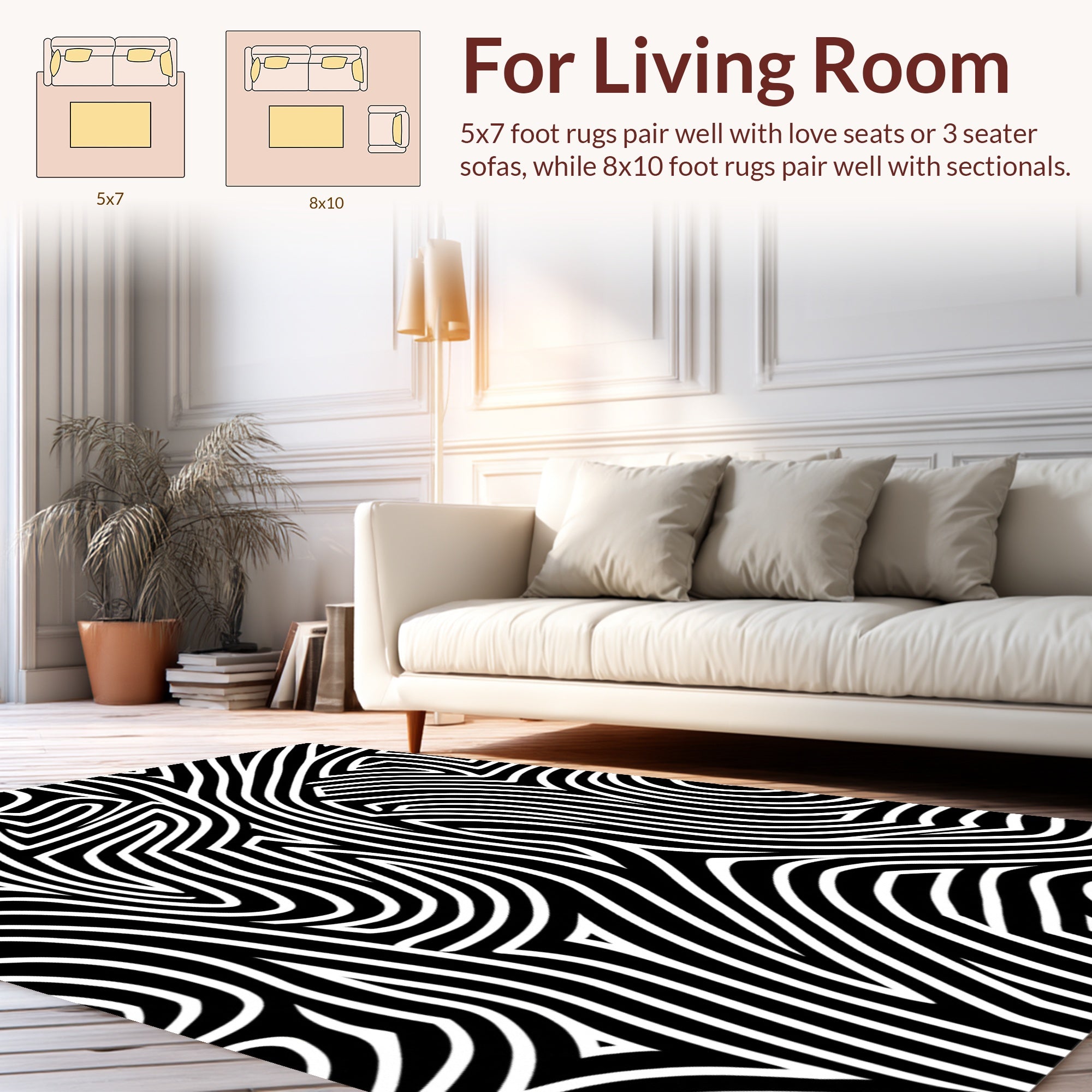 Abstract Black White Organic Lines Rug