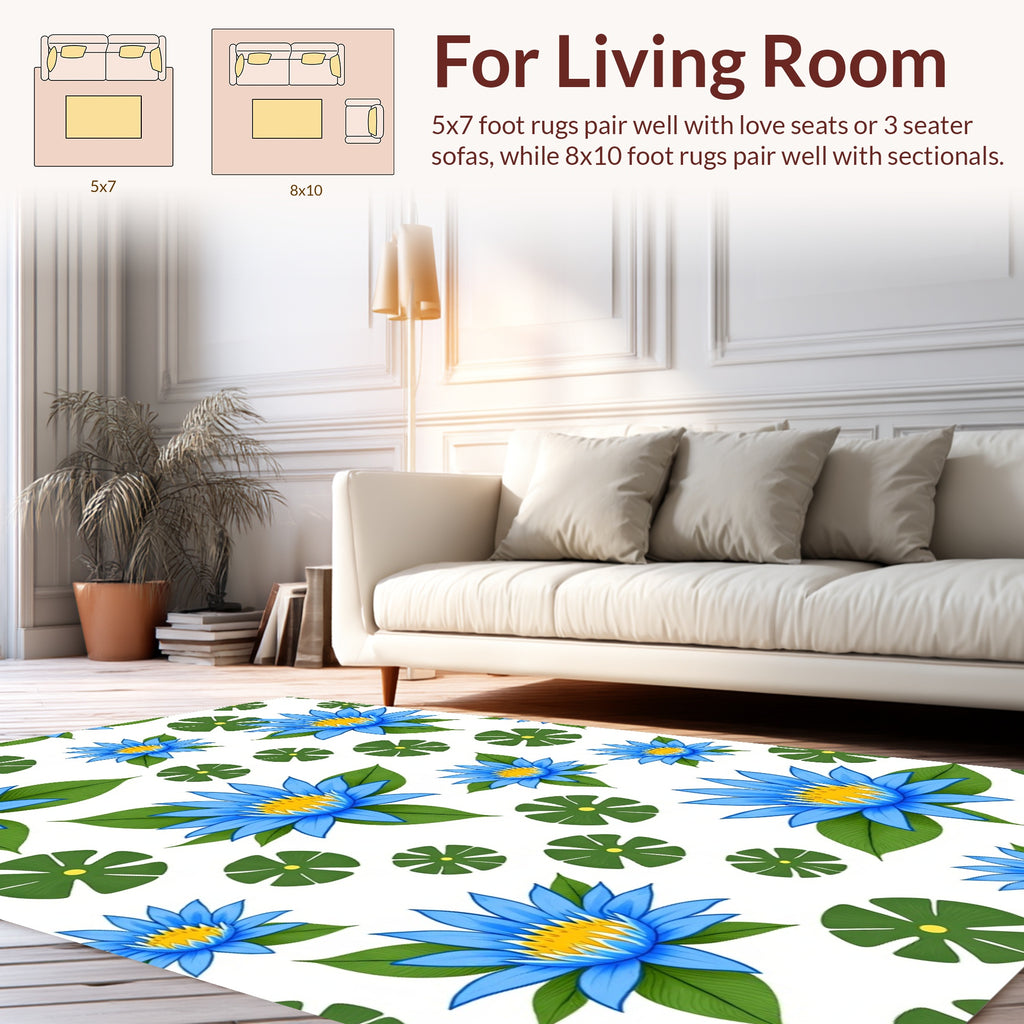 Blue Lotus Floral Pattern Rug