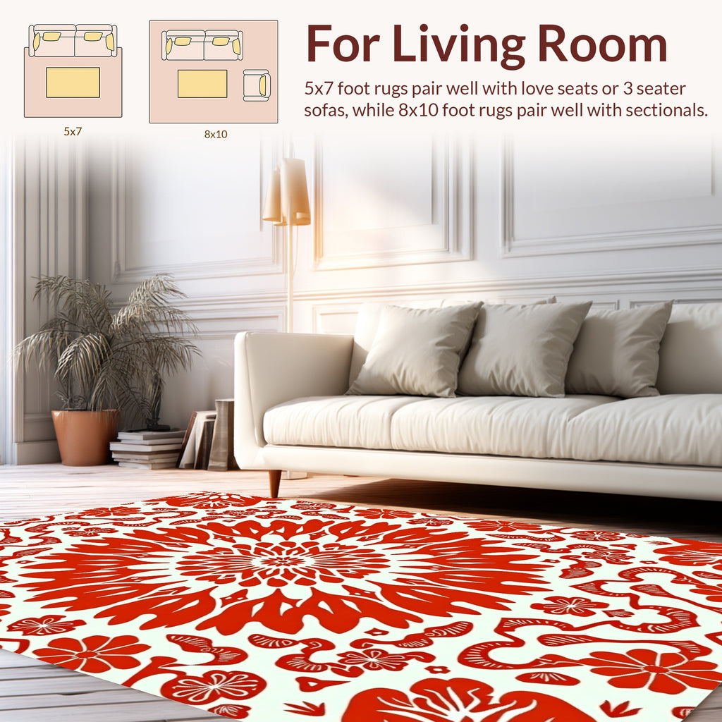 Red Floral Medallion Repeating Pattern Rug