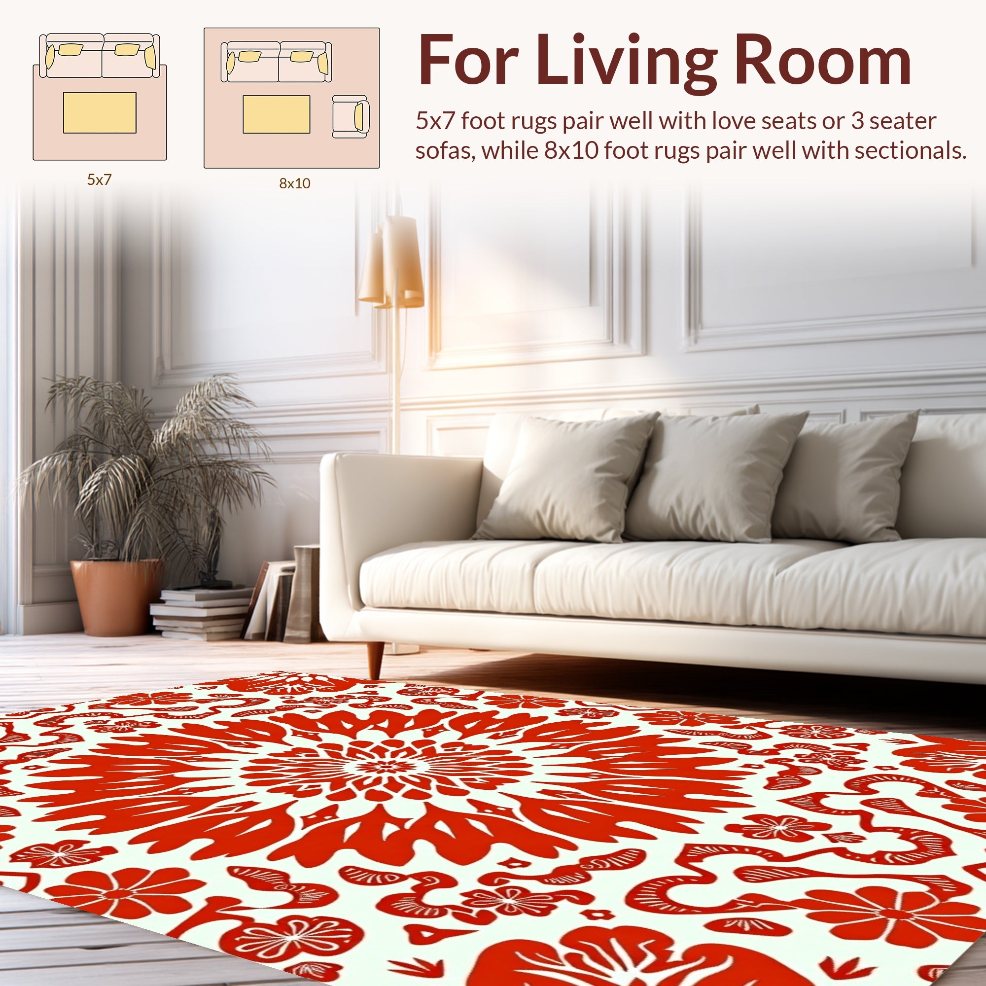 Red Floral Medallion Repeating Pattern Rug