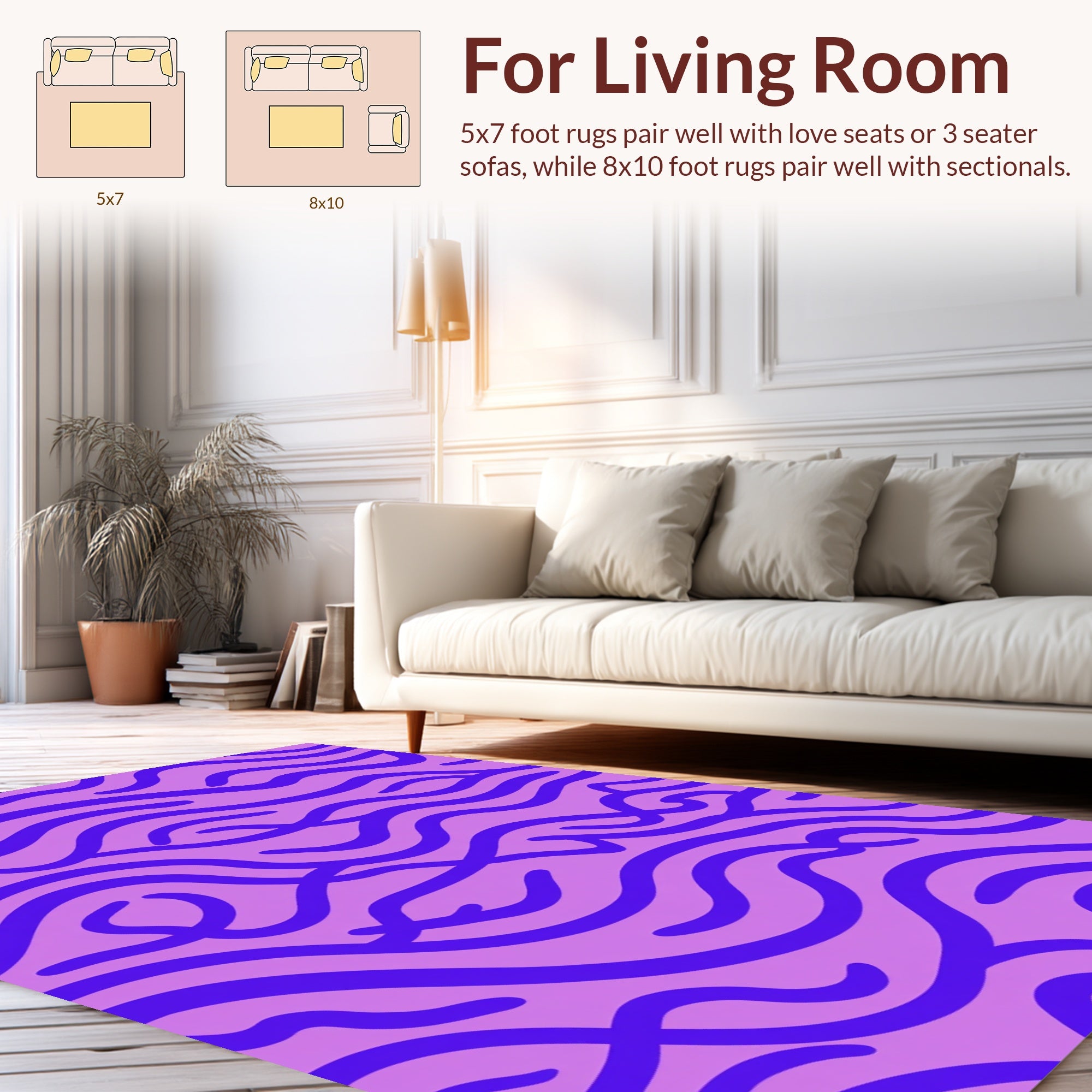 Abstract Purple Wavy Lines Design Rug