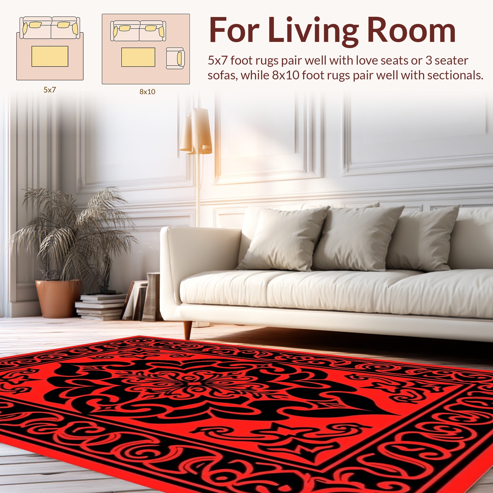 Bold Red Black Floral Border Rug